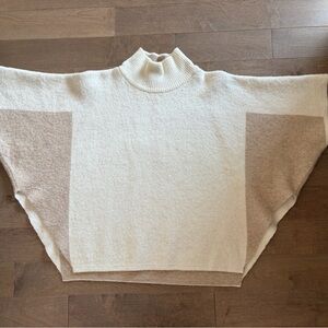 Wool and Cashmere Beige Turtleneck Sweater Poncho Style